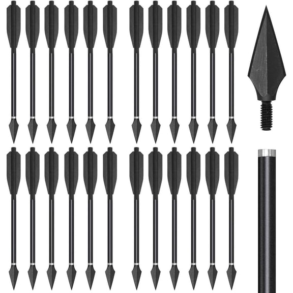 ABCISI 24pcs Aluminum Mini Crossbow Bolts, 6.7 Inch Mini Crossbow Arrows with Sharp Removable Tips, Pistol Crossbow Bolts for 50-80lbs Crossbow Hunting Target Practice (Black)