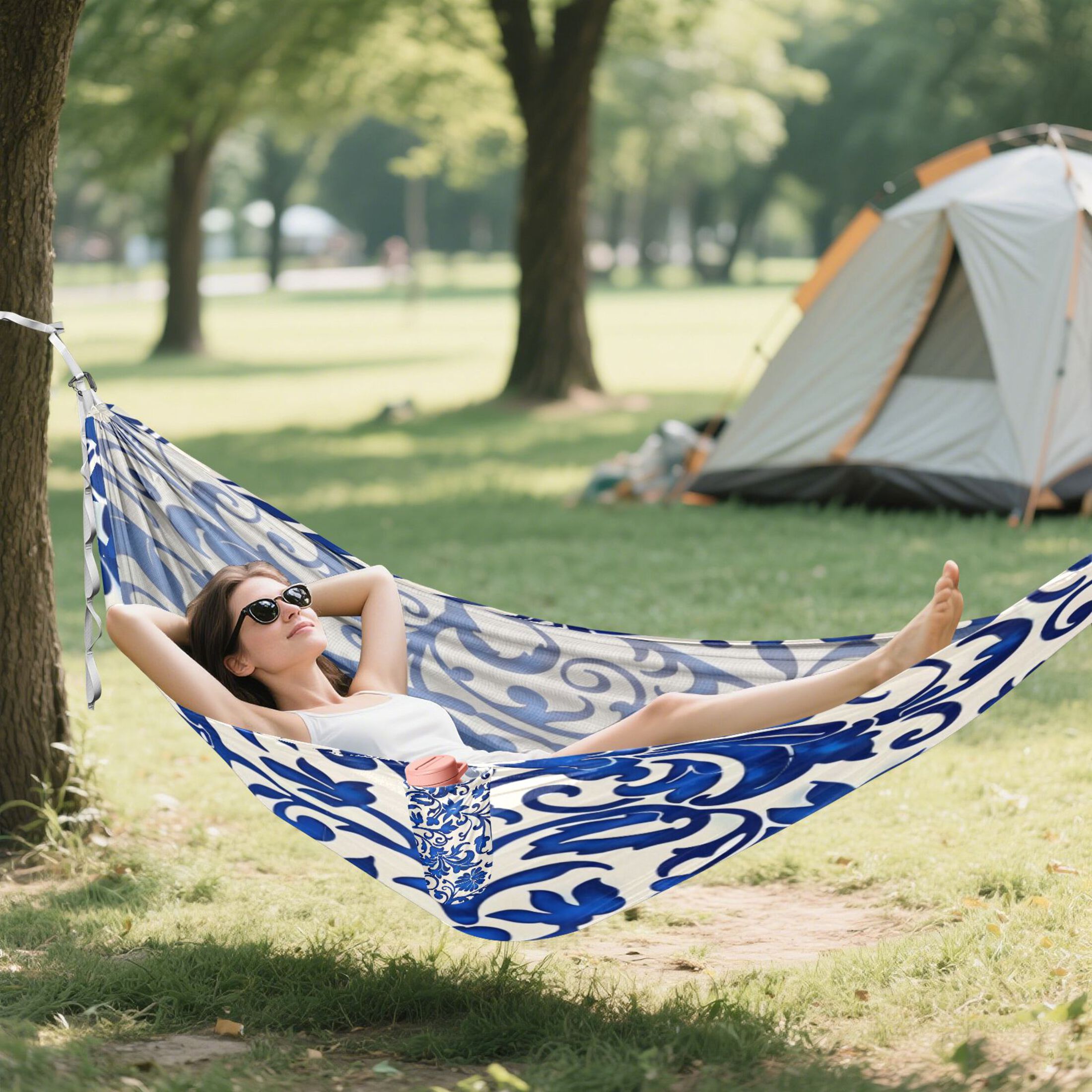 Hammock Camping Hammock Nylon Portable Hammock Travel Camping Hammock Blue Flower