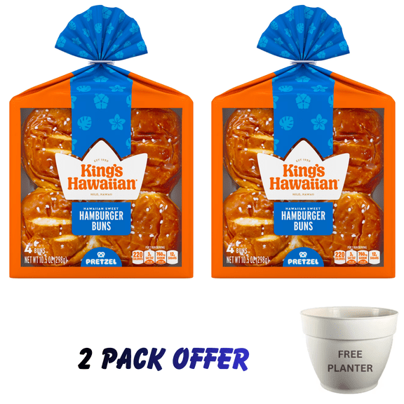 King's Hawaiian Pretzel Hamburger Buns 4 Count, 10.5 oz, Shelf-Stable