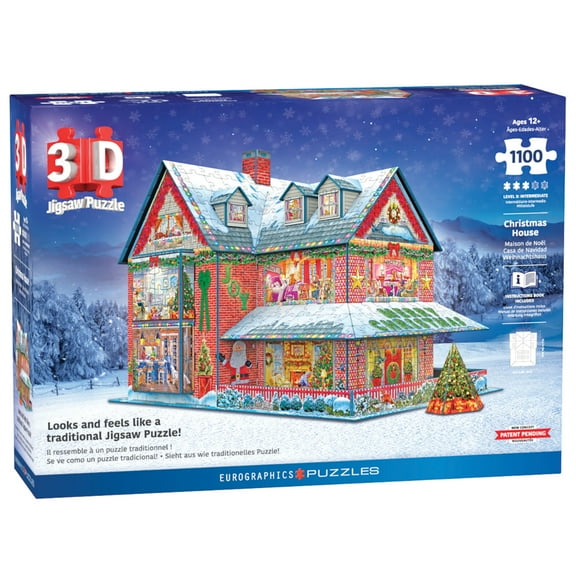 Eurographics: 3D Puzzle: Christmas House - 1100 Pieces - Holiday Adult Jigsaw, 13.75 x 10.5 x 11" Assembled Size, High-Quality Recycled Materials