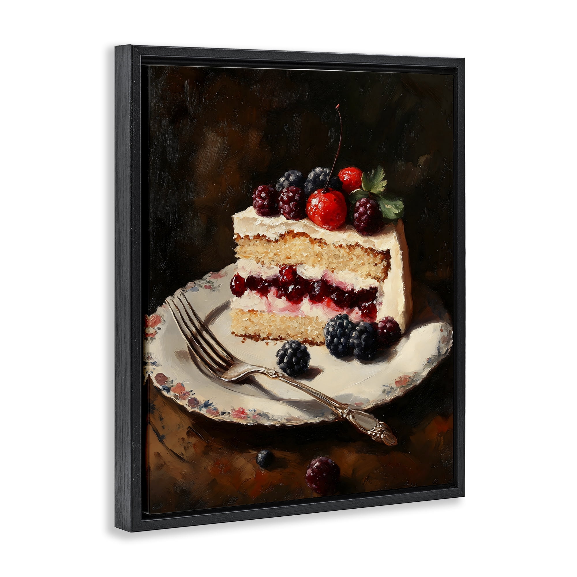 Stupell Industries Berry Topped Cake Slice Black Framed Floater Canvas Wall Art, design by Franklyn Gregory