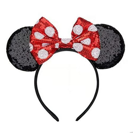 Eisyaa Mouse Ears Bow Headbands, Sequin Minnie Ears Headband Glitter Party Princess Decoration Cosplay Costume (white dot)