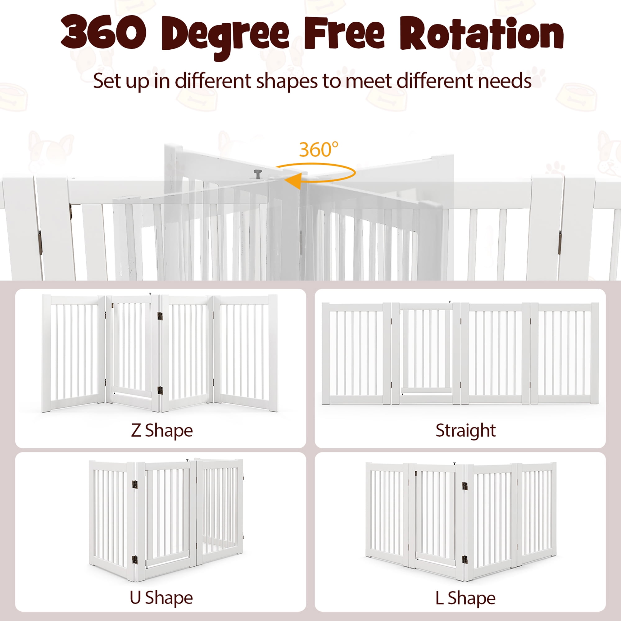 Gymax 30'' Configurable Folding Free Standing 4 Panel Wood Pet Dog Safety Fence w/ Gate