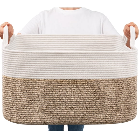 Goodpick Cesta grande para mantas, cesta tejida para almacenamiento, cesta rectangular para ropa sucia, para lavandería, sala de estar, guardería, dormitorio, cesta de almacenamiento de cuerda para ma