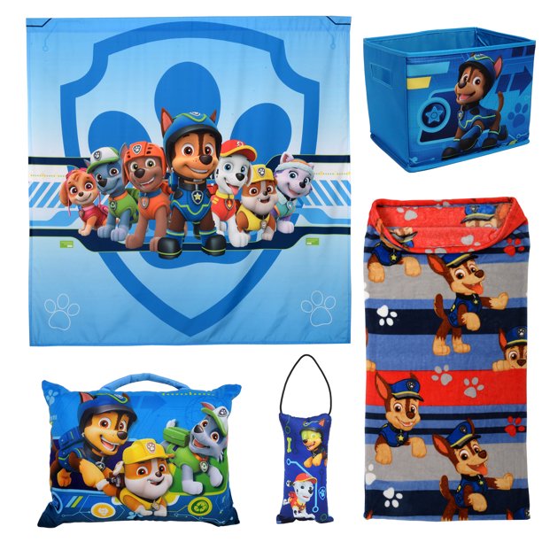 Paw Patrol 5Pc Kids Bedroom Set w/ Pillows, Blanket, Storage, and