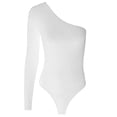 thumbnail image 3 of Skinny Solid Color One Shoulder Long Sleeve Milk Silk Bodysuit,Solid Asymmetric Bodysuit for Women, 3 of 5