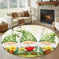 thumbnail image 2 of Cute Green Gnomes Large Area Rugs for Bedroom Living Room, Soft Non Slip Carpet Bedside Rug, Flowers Forest Heart Vintage Round Floor Cover Kitchen Accent Rug 6' for Dining Room/Office, 2 of 9