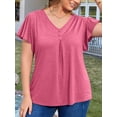 thumbnail image 3 of FlorCurve Plus Size Blouse for Women Flutter Short Sleeve V Neck Pleated Button Tops Casual Cotton Tunic Shirts, Pink 5XL, 3 of 6