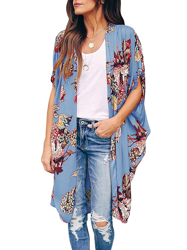 Thin Cardigan Long-Sleeved Floral Print 