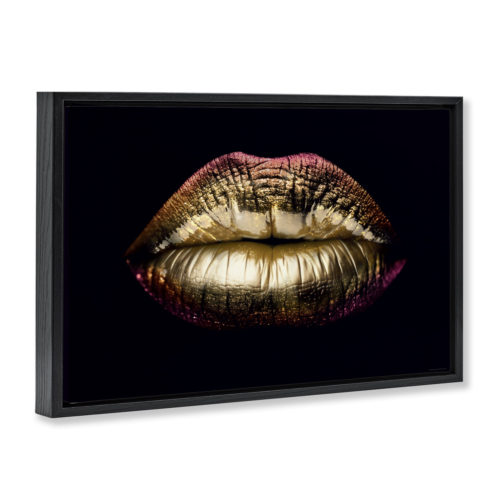 Stupell Industries Pink & Gold Lipstick Fashion Painting Black Floater Framed Canvas Art Print Wall Art, 31 x 21