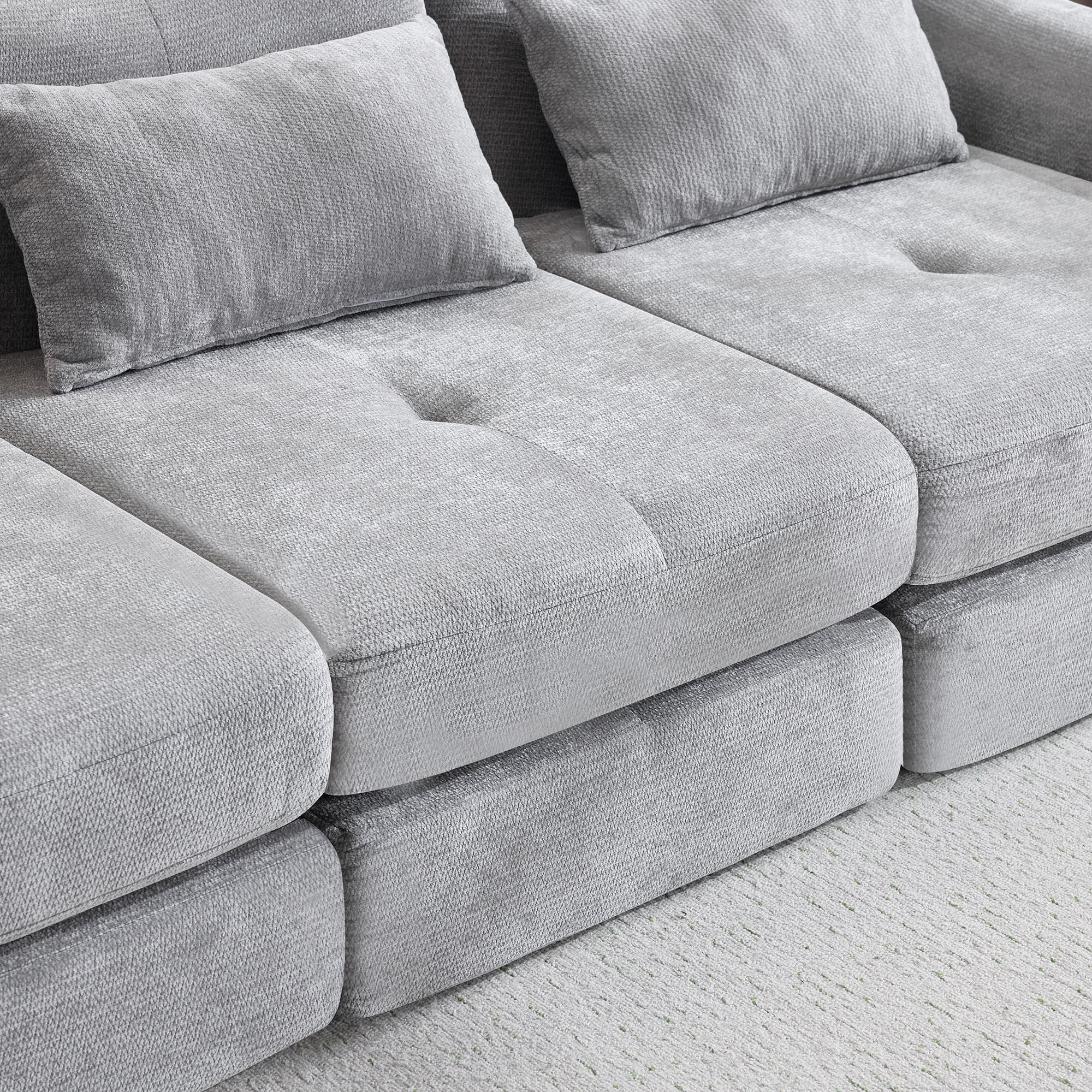 101.5" Modular Sectional Sofa,Chenille Cloud Sofa Couch Convertible Folding Sofa Bed for Living Room,Bedroom,Apartment,Grey