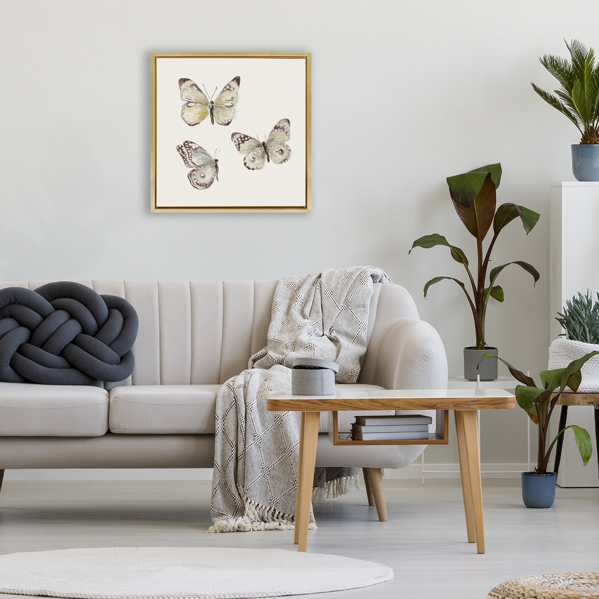 Stupell Industries Delicate Butterflies on Beige Gold Framed Floater Canvas Wall Art, design by Patricia Pinto