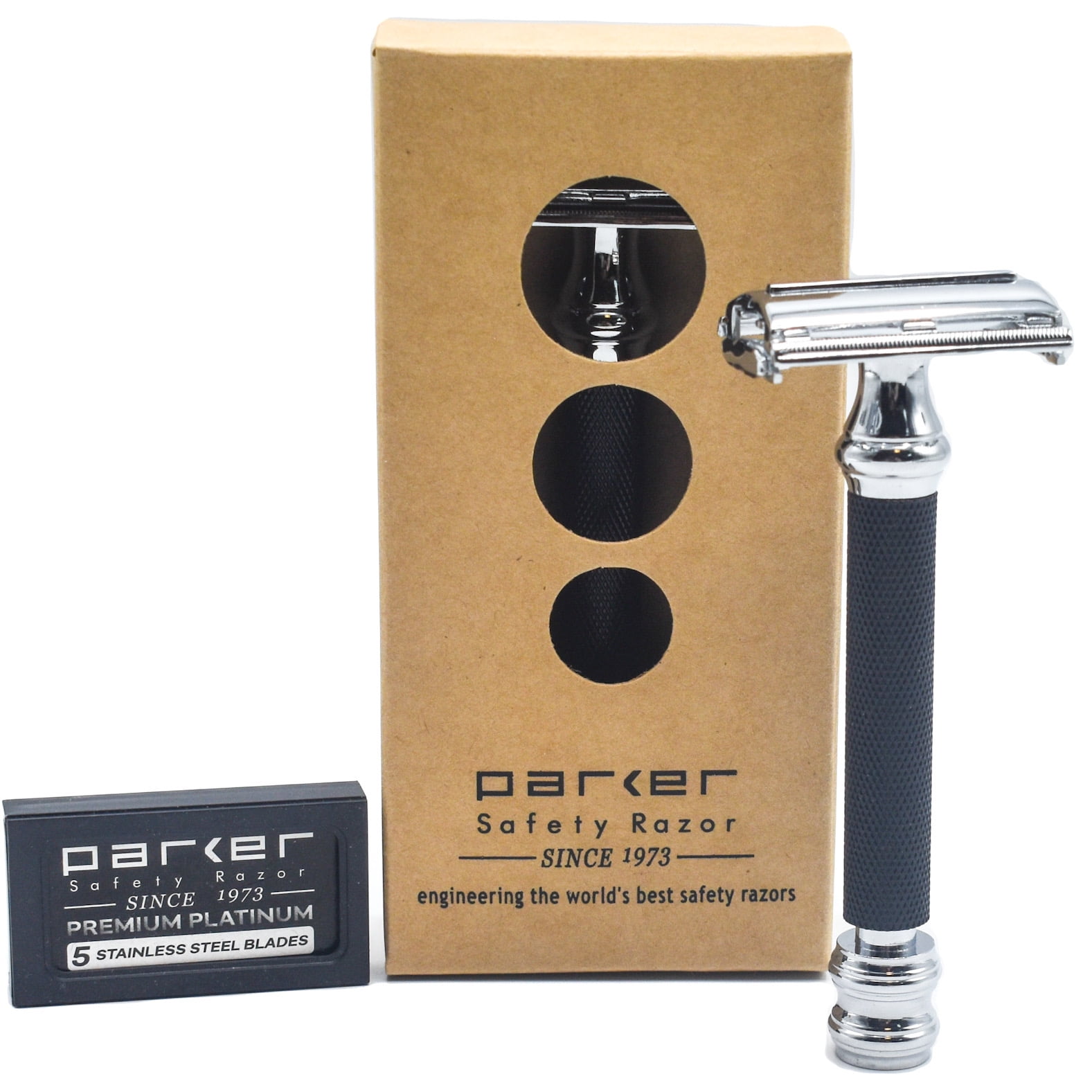 Parker Safety Razor 76R Butterfly Open Double Edge Safety Razor - 5 Parker Premium Blades