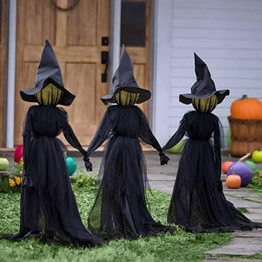 Wadada Halloween Decorations Outdoor -[Upgrade] Large Light Up Holding Hands Screaming Witches Set of 3 Sound-Activated Sensor Waterproof Life Size Scary Decor for Home Outside Yard Lawn Garden Party