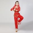 thumbnail image 6 of Kids Girls Red Belly Dance Costume Set - 5-Piece Outfit with Top Pants Accessories, 100% Polyester for 5-15 Years Dance Performance,Size 11-13 T, 6 of 7