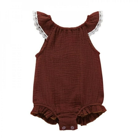 

Promotion!Baby Newborn Girls Solid Print Backless Jumpsuit Flying Sleeve Romper Infant Casual Bodysuit Outfits Baby Clothes