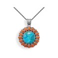 thumbnail image 1 of Reconstituted Turquoise and Red Coral Sun Pendant Antiqued Sterling Silver, 20, 1 of 1
