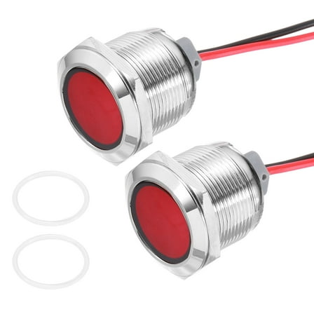 Uxcell 2Pcs 22mm Indicator Light, 110V-220V AC LED Metal Signal Lamp Waterproof,Red