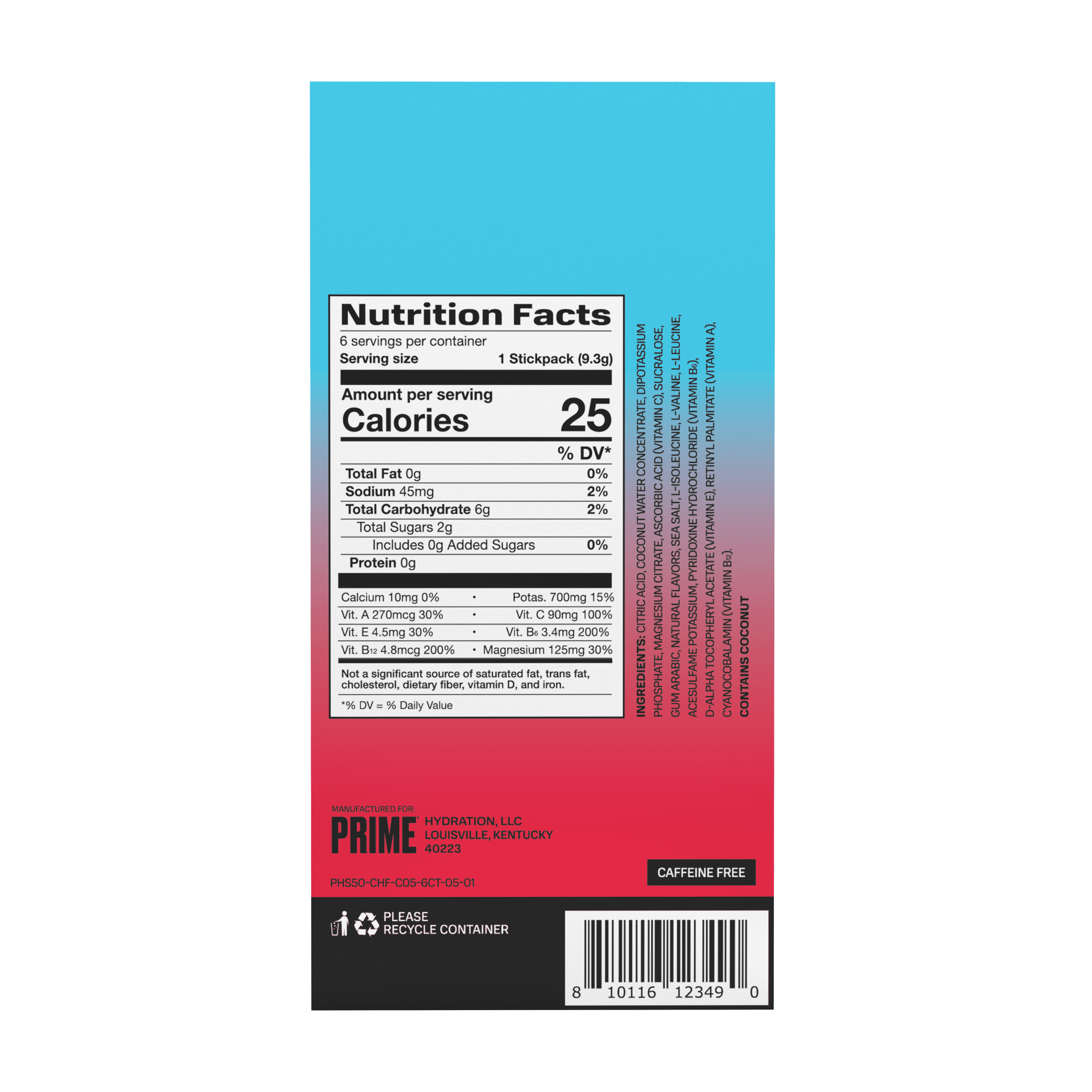 Prime Hydration Sticks, Cherry Freeze, 6 Count, Electrolytes, Zero Sugar