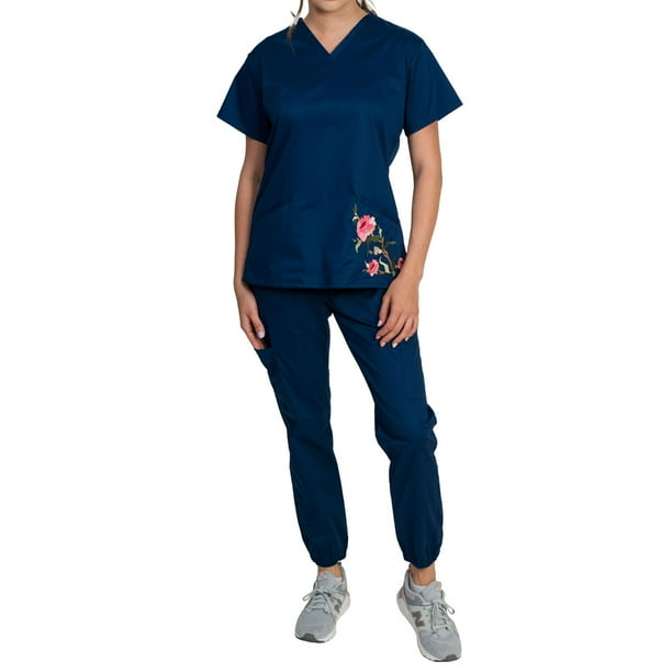 Medgear Blossom Women's Floral Embroidery Scrubs Set