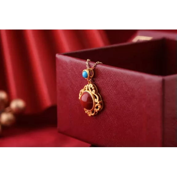 K-KED Red Jade Pendant Necklace Delicate Jewelry Vintage Fashion 925 Silver Natural Chinese