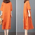 thumbnail image 5 of Robe d'Été pour Femmes 2024 Mode Grande Taille Décontractée Coton Lin Manches Courtes Col à Revers Robe Unie 50 % de Réduction Liquidation!, 5 of 5