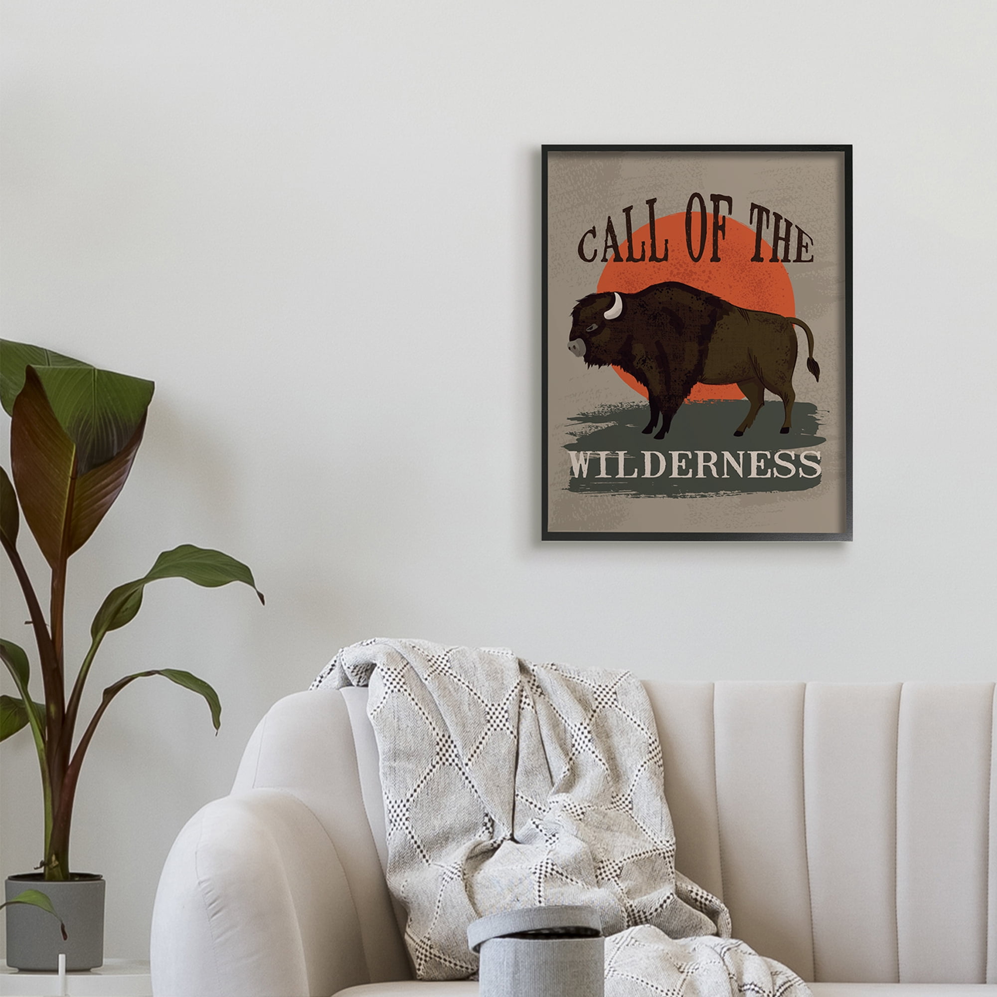 Industries Call of The Wilderness Phrase Southwestern Buffalo Sunset 24 in x 30 in Framed Painting Art Prints, by Stupell Home Décor