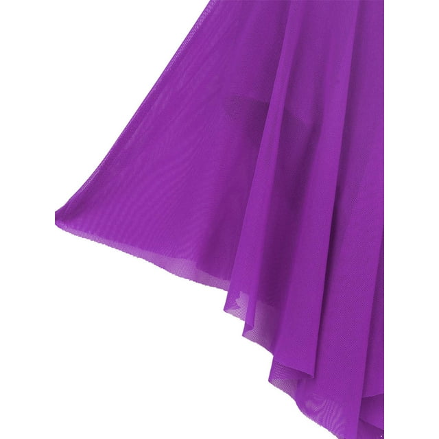 Mufeng Robe Sans Manches à Sequins Croisés pour Filles, Justaucorps de Ballet Lyrique, Robe de Danse de Salon Moderne, Violet 6