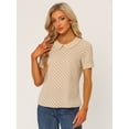 thumbnail image 3 of Blusa de lunares Allegra K de manga corta con cuello Peter Pan Beige Obscuro XS, 3 of 5