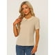 thumbnail image 3 of Blusa Camisa Camiseta de lunares de manga corta con cuello Peter Pan de verano para mujer Beige Obscuro S, 3 of 5