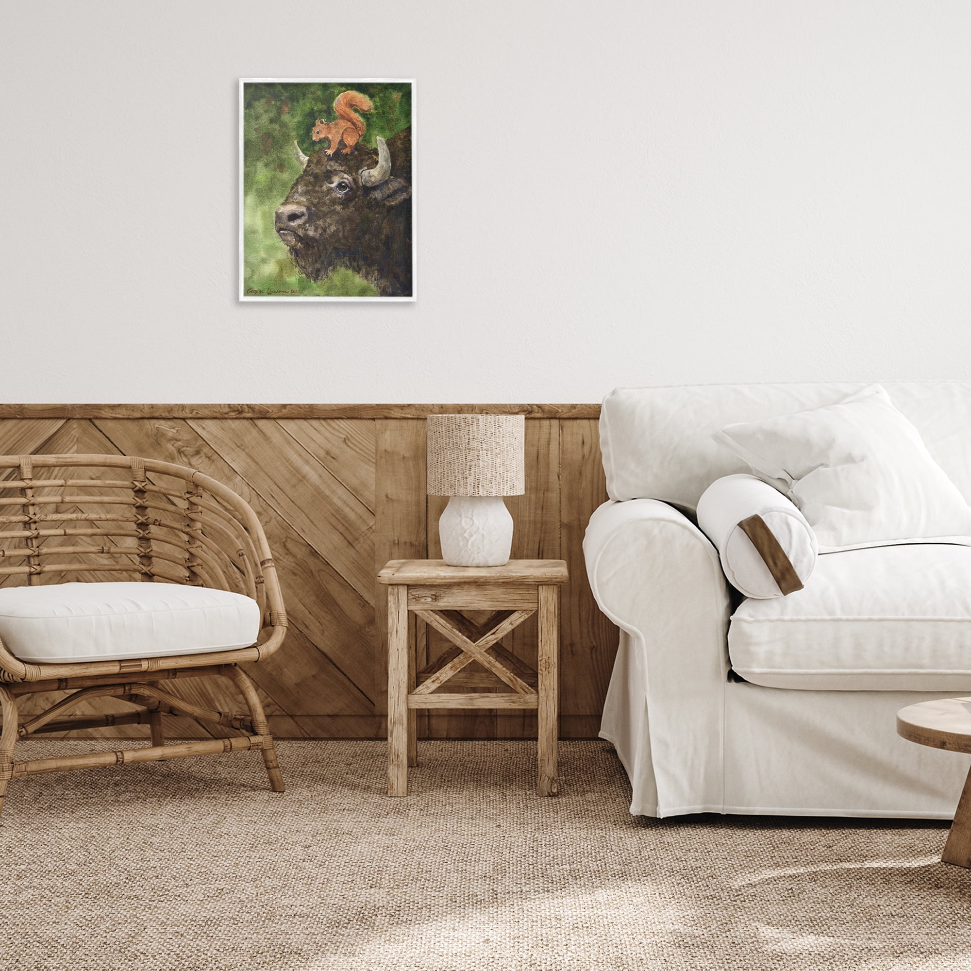 Stupell Industries Bison & Squirrel Duo White Framed Giclee Art, design by George Dyachenko