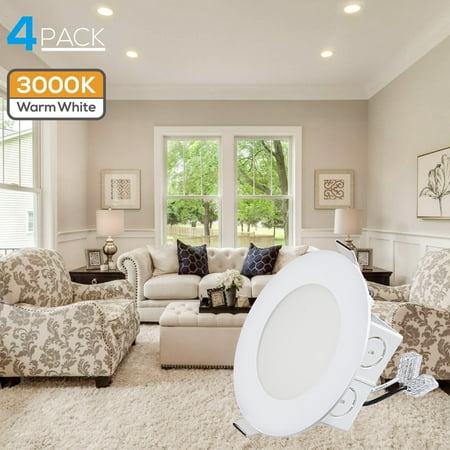 

TORCHSTAR 4Pack Ultra-Thin 4inch LED Recessed Downlight with J-Box Dimmable Integrated Retrofit 9W(65W Eqv.) 3000K Warm White