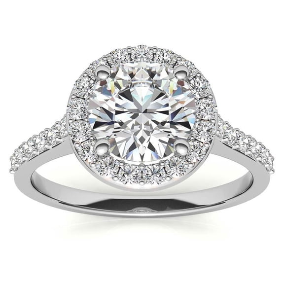 Auory 1 Carat Round Cut Moissanite Halo Engagement Ring in 18k White Gold Plating Over Sterling Silver for Women