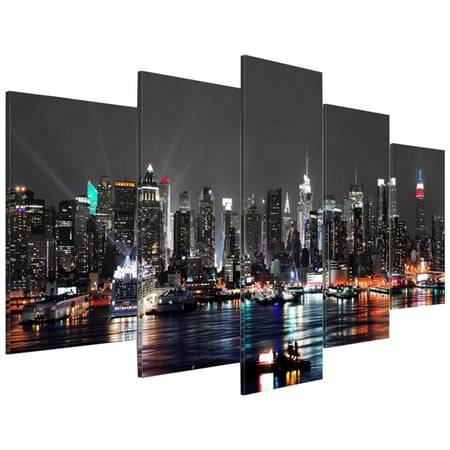 Luxsea 5 Pieces Modern Canvas Wall Art Painting Home Decor of City Night Picture Used For Home Decoration Painting (Painting Core 100*50cm*5)