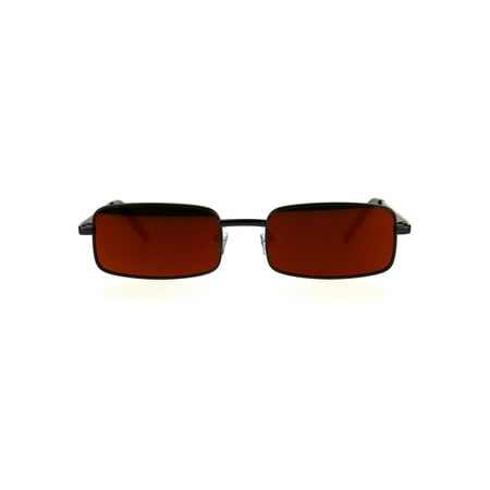 Mens Retro Vintage Narrow Rectangular OG Mirror Lens Sunglasses Gunmetal Orange