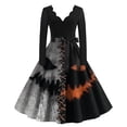 thumbnail image 2 of Women's Halloween Dress Candy Castle V Neck Cocktail 1950s Fall Dress Long Sleeve Hepburn Funny Casual Tea Length Dress with Belt 5XL, 2 of 5