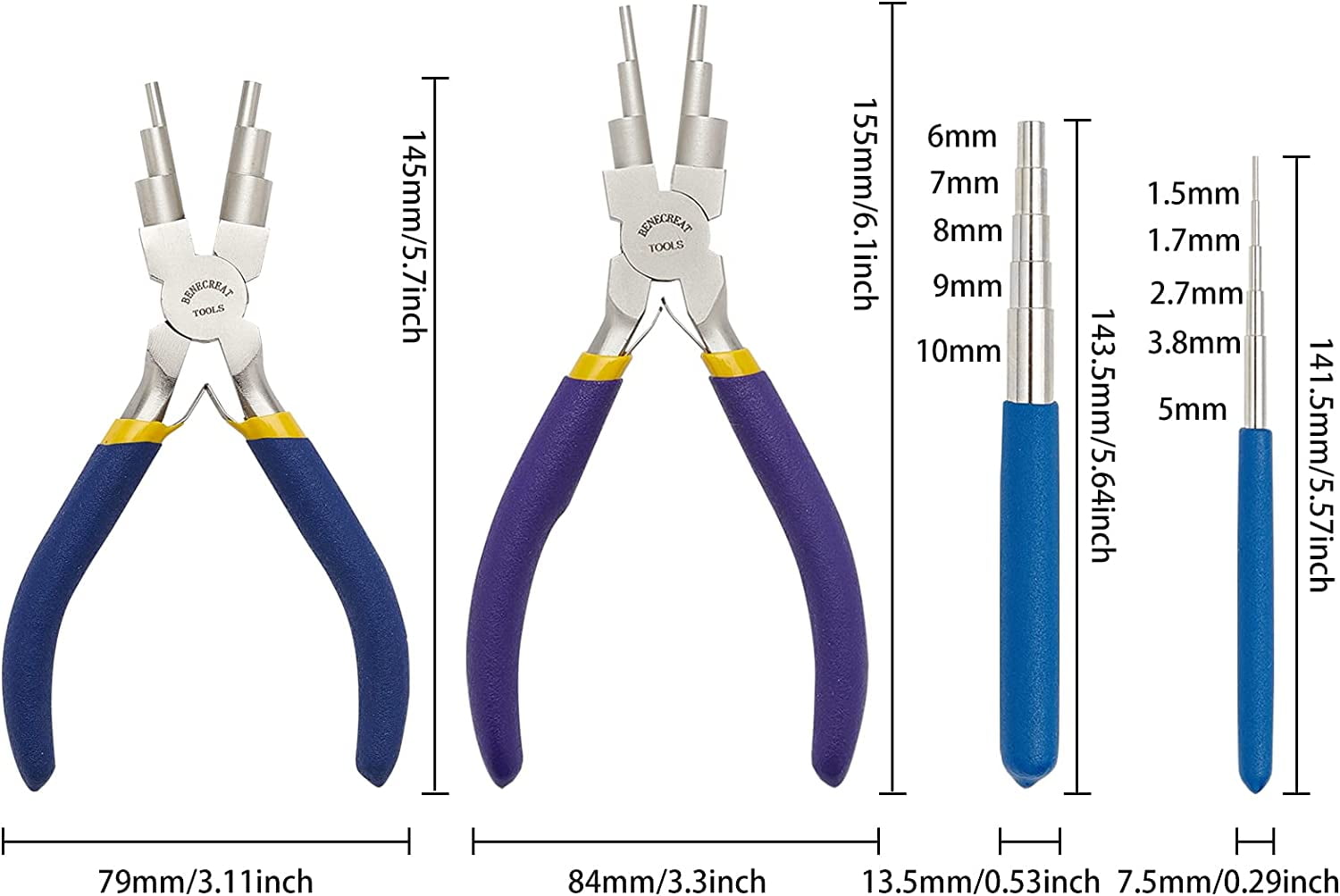 Wire Looping Tool Set with 2PCS Wire Looping Mandrel and 2PCS 6 in 1 Bail Making Plier for Jewelry Wire Wrapping and Jump Ring Forming diy