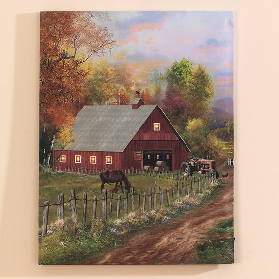 HomeMagic LED Canvas Art Print, 21" x 27", Fall Pasture
