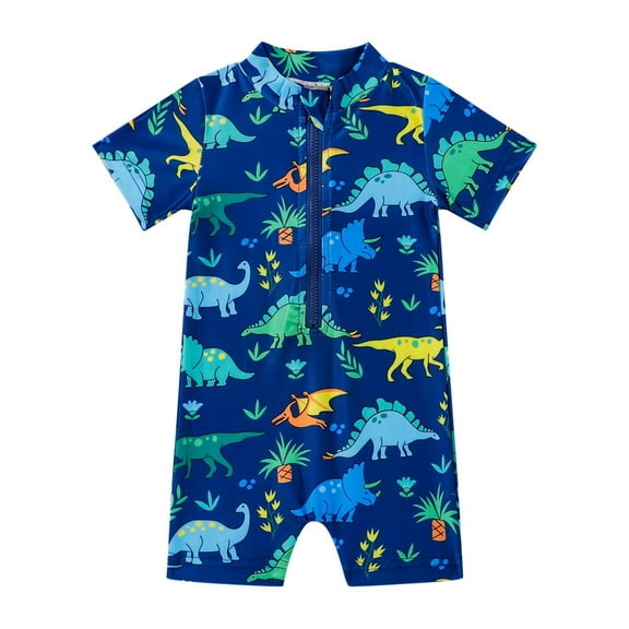 ZACPNCV Newborn Infant Baby Boy Girls One Piece Swimsuit Short Sleeve Zip Up Rash Guard Swimwear Sun Protection Bathing Suits Blue 4-5 Years