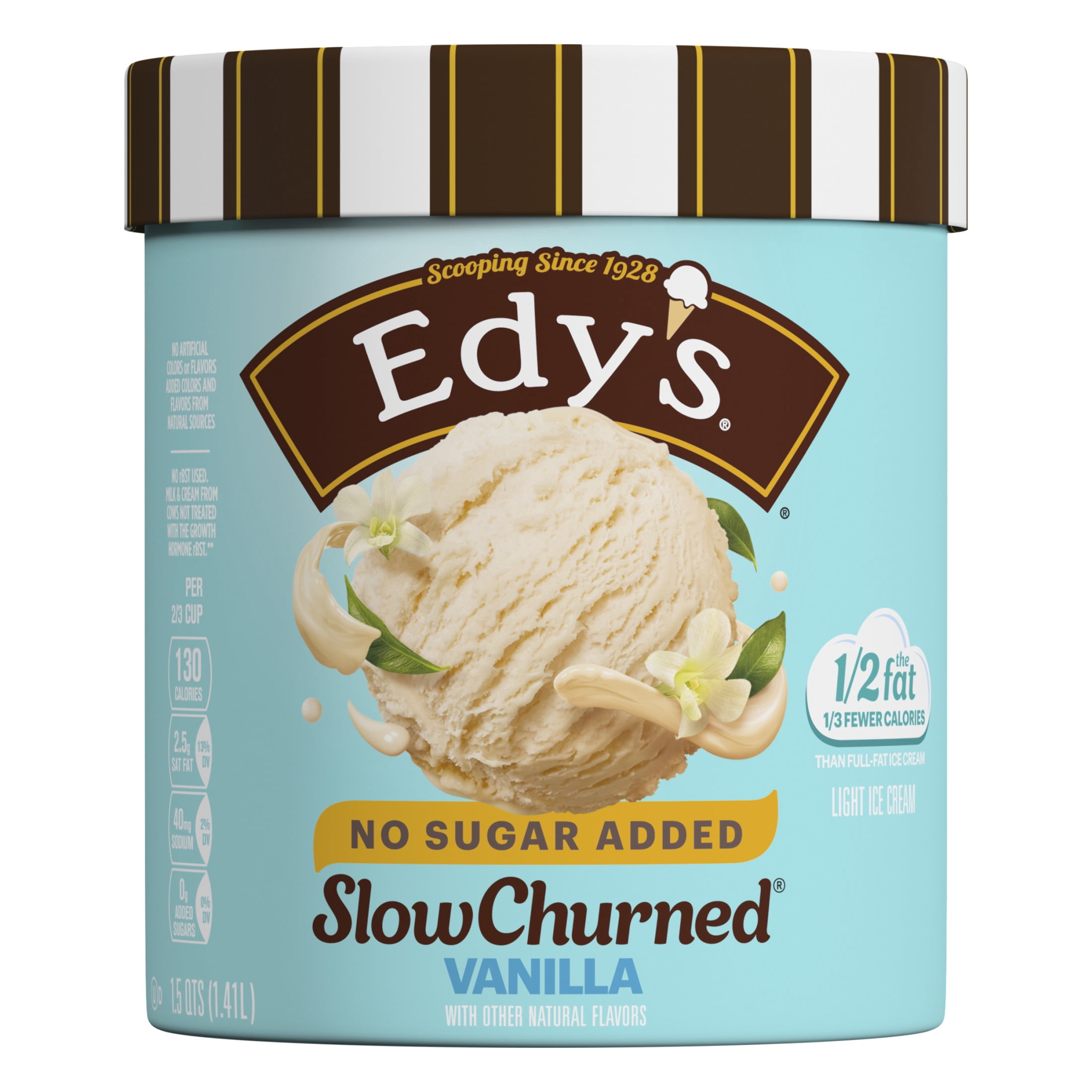 Edy's Dreyer's Slow Churned No Sugar Added Vanilla Light Ice Cream, Kosher, 1 Package, 48oz