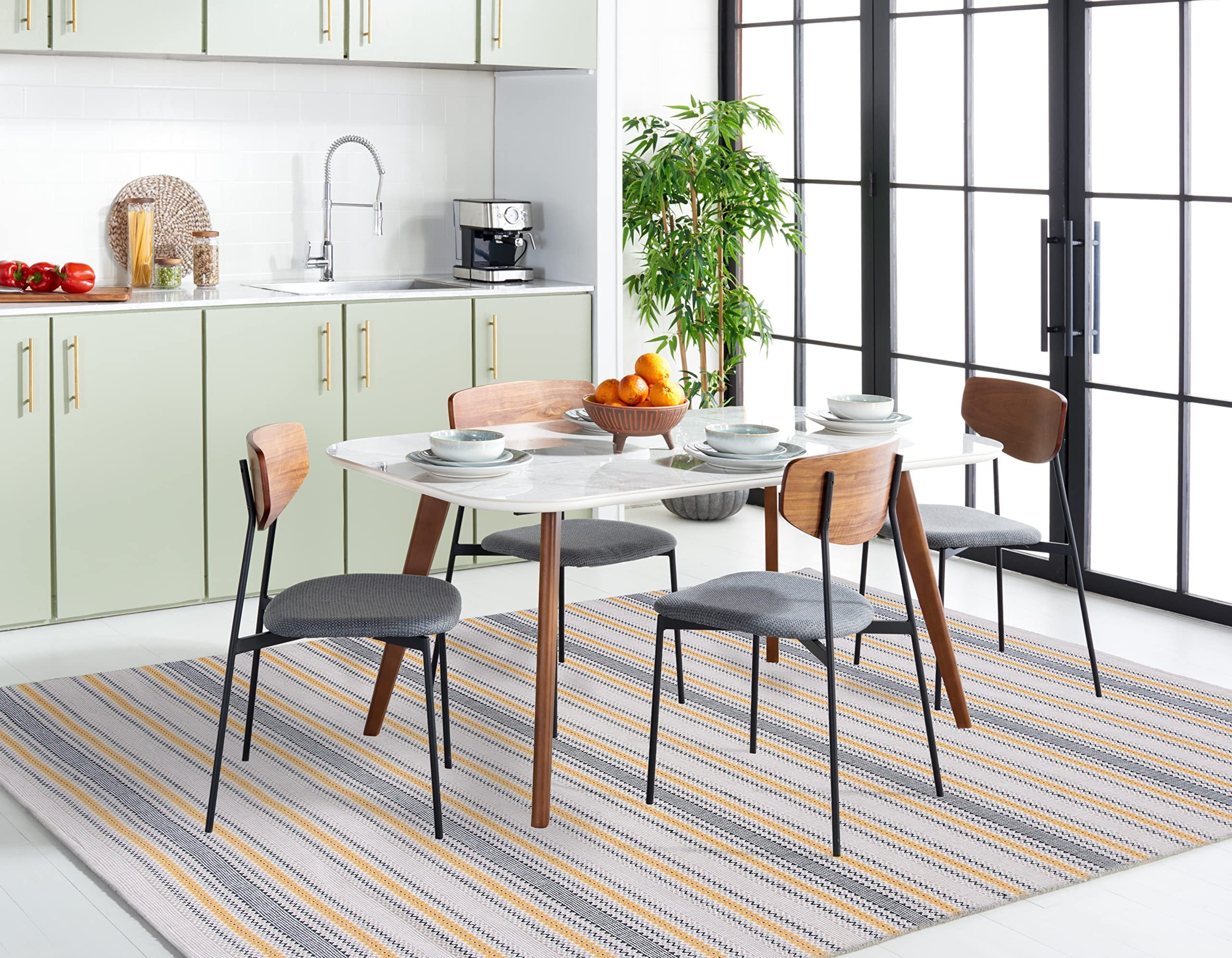 SAFAVIEH Montauk Spots Geometric Striped Cotton Area Rug, Gold/Beige, 5' x 8'