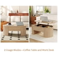 thumbnail image 5 of Wirrytor Lift Top Coffee Table with Storage and Open Storage Shelf, Oval Coffee Table for Living Room, Elliptical Arc Design, Waveform Panel, Fluted Center Table,Oak, 5 of 10