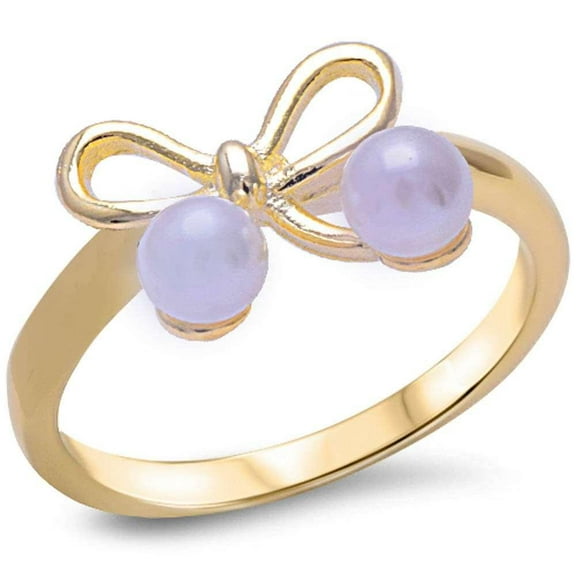 All In Stock Simulated Pearl Ribbon Style Ring Sterling Silver Size 8
