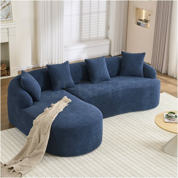 JERFIT Navy Blue L-Shaped Sectional Sofa with Chaise, Modular Chenille Fabric Couch, No Assembly Required for Living Room, Apartment