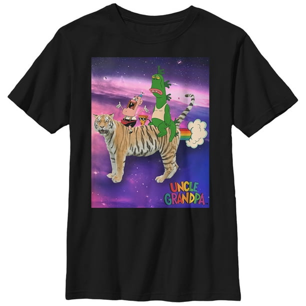 Download Uncle Grandpa Boy S Uncle Grandpa Giant Realistic Flying Tiger In Space Graphic Tee Black Small Walmart Com Walmart Com