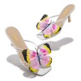 thumbnail image 3 of XYD Women Open Square Toe Colorful Butterfly Slide Sandals Slip on Mid Thin Heel Mules Chic Summer Beach Shoes Size 9 White, 3 of 4
