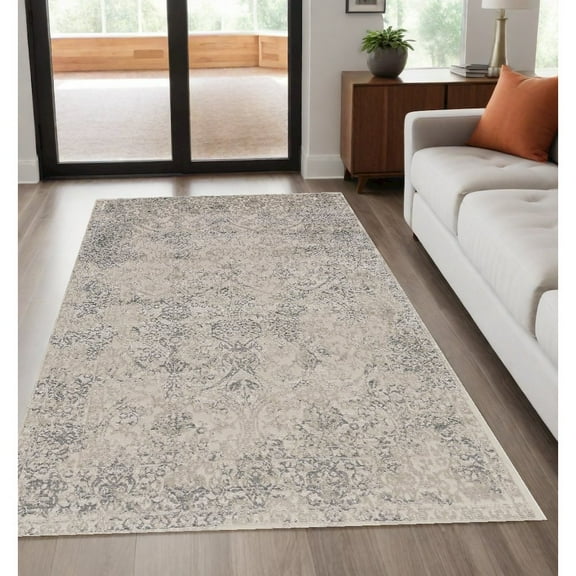 HomeRoots 5' X 8' Ivory Gray And Black Abstract Stain Resistant Area Rug