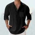 thumbnail image 2 of JTieacloth Business Casual Shirt Mens Spring Summer Loose Stand Solid Pocket Long Sleeve Pullover Shirt Black, 2 of 5