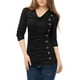 thumbnail image 2 of Top acanalado con botones y mangas largas con Cuello vuelto para mujer Negro XS Allegra K, 2 of 6