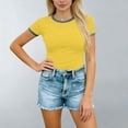 thumbnail image 3 of Perfectbot Women's Retro Ringer T-Shirt, Contrast Trim Crew Neck Slim Fit Short Sleeve Top, Comfy Casual Tee, 3 of 5